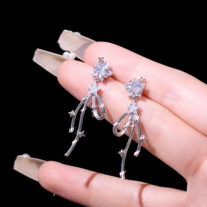 Drop Bow Rhinestone Alloy Earring Star