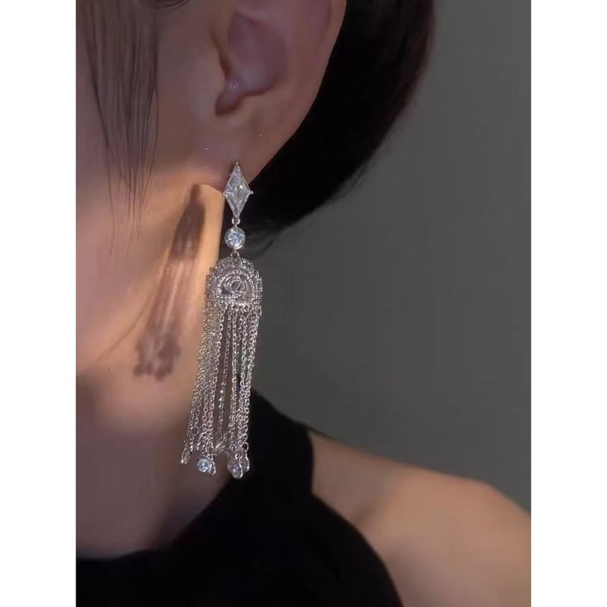 Earring Alloy Rhinestone Fringed