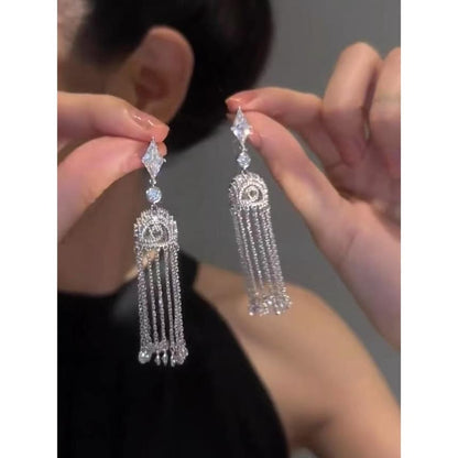 Earring Alloy Rhinestone Fringed