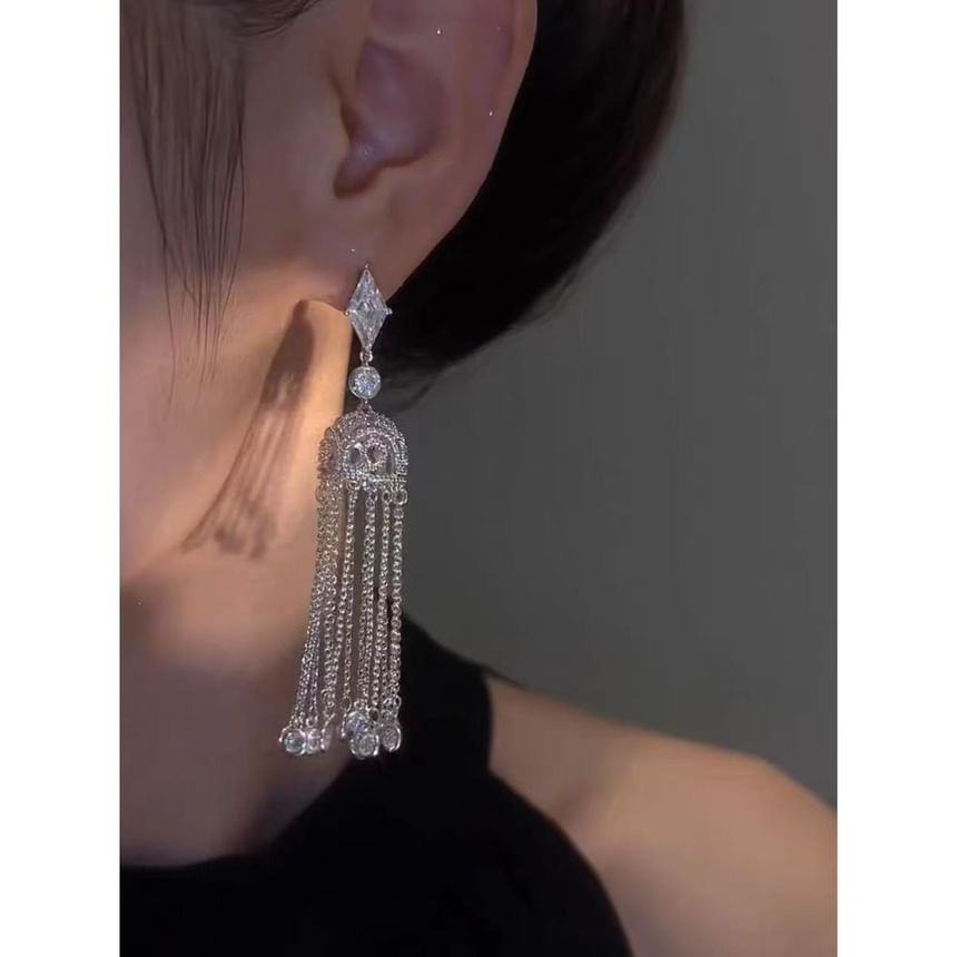 Earring Alloy Rhinestone Fringed