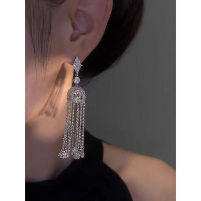 Earring Alloy Rhinestone Fringed