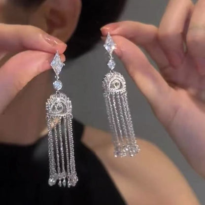 Earring Alloy Rhinestone Fringed