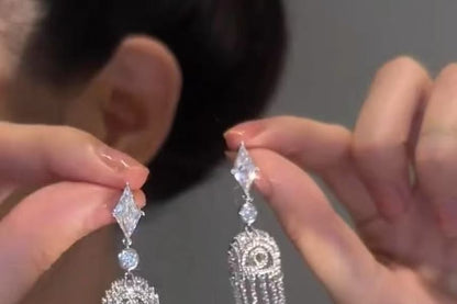 Earring Alloy Rhinestone Fringed