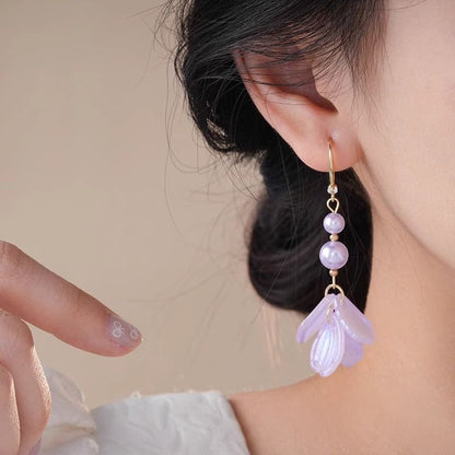 Earring Faux Dangle Pearl Alloy Petal