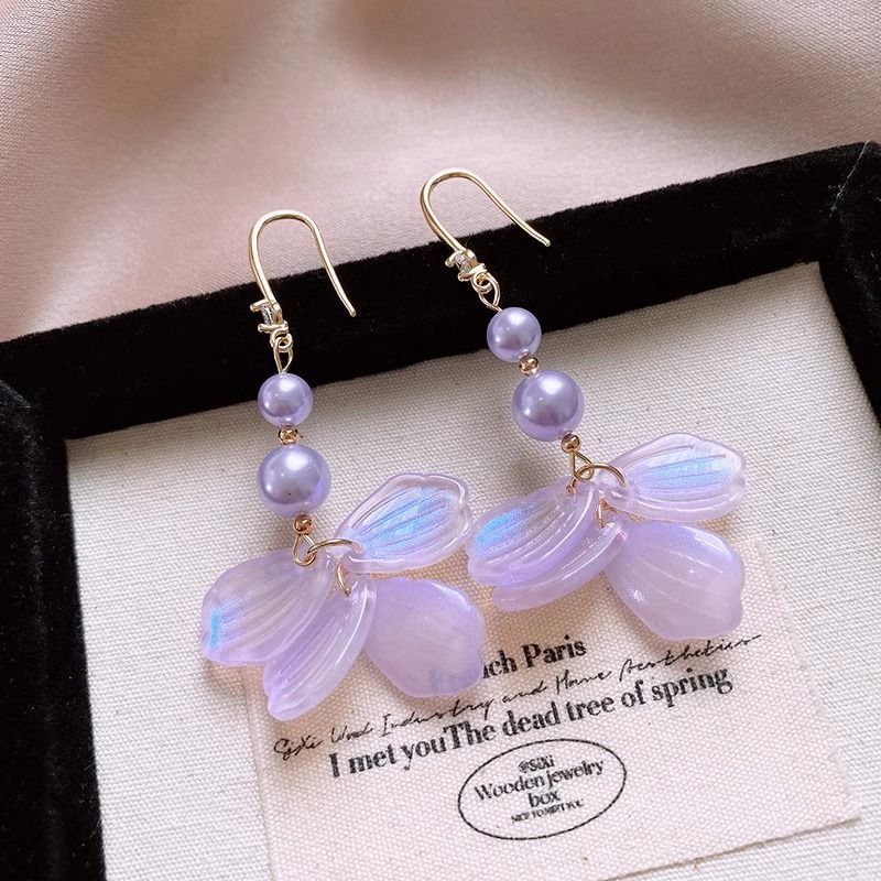 Earring Faux Dangle Pearl Alloy Petal