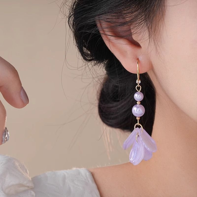 Earring Faux Dangle Pearl Alloy Petal