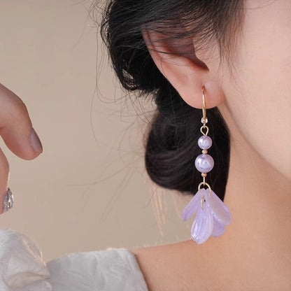 Earring Faux Dangle Pearl Alloy Petal