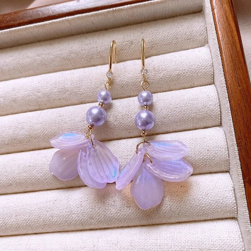 Earring Faux Dangle Pearl Alloy Petal