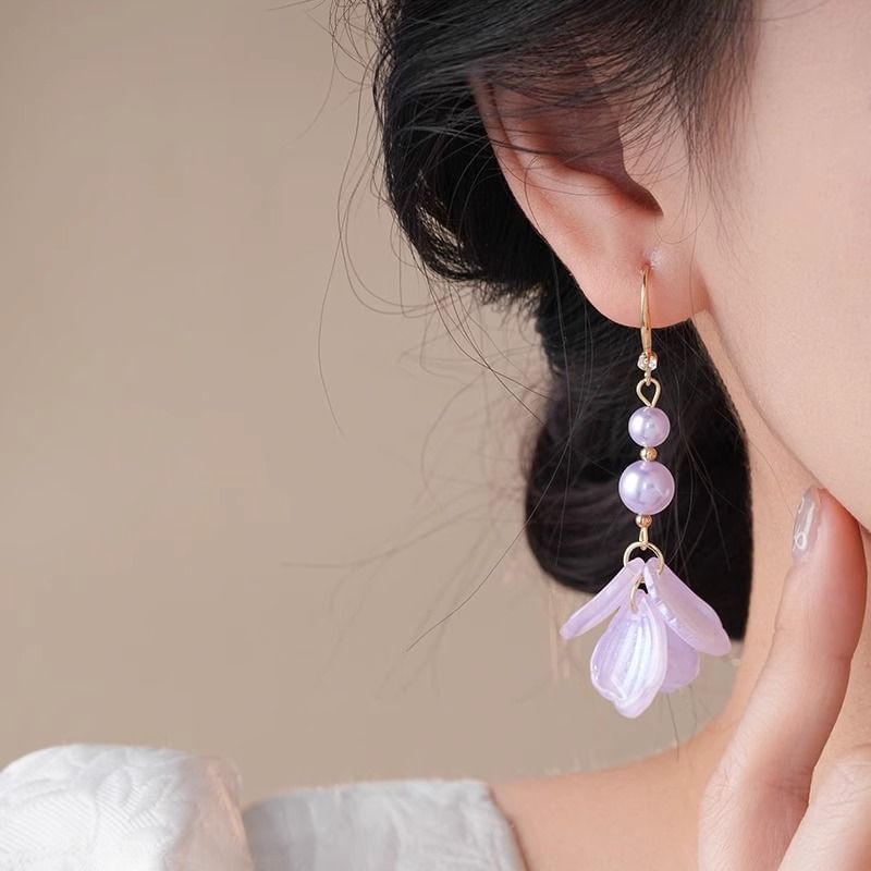 Earring Faux Dangle Pearl Alloy Petal