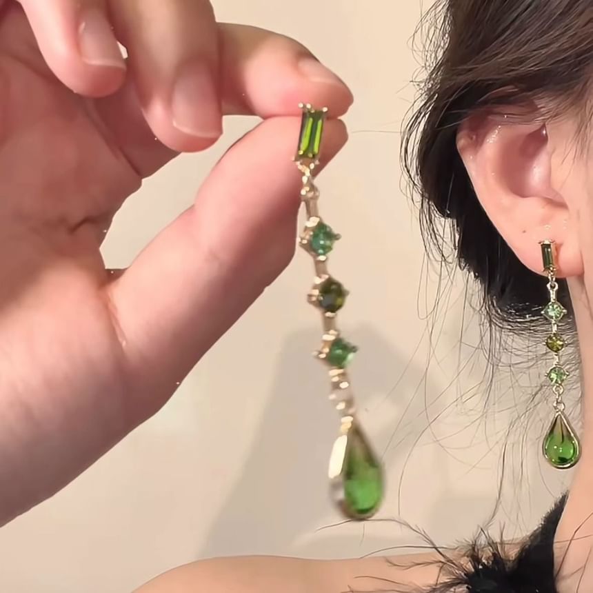 Faux Earring Dangle Droplet Alloy Crystal