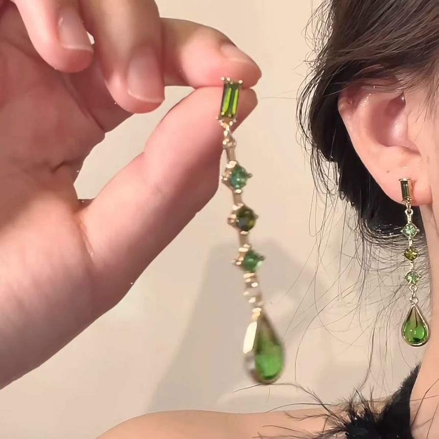 Faux Earring Dangle Droplet Alloy Crystal