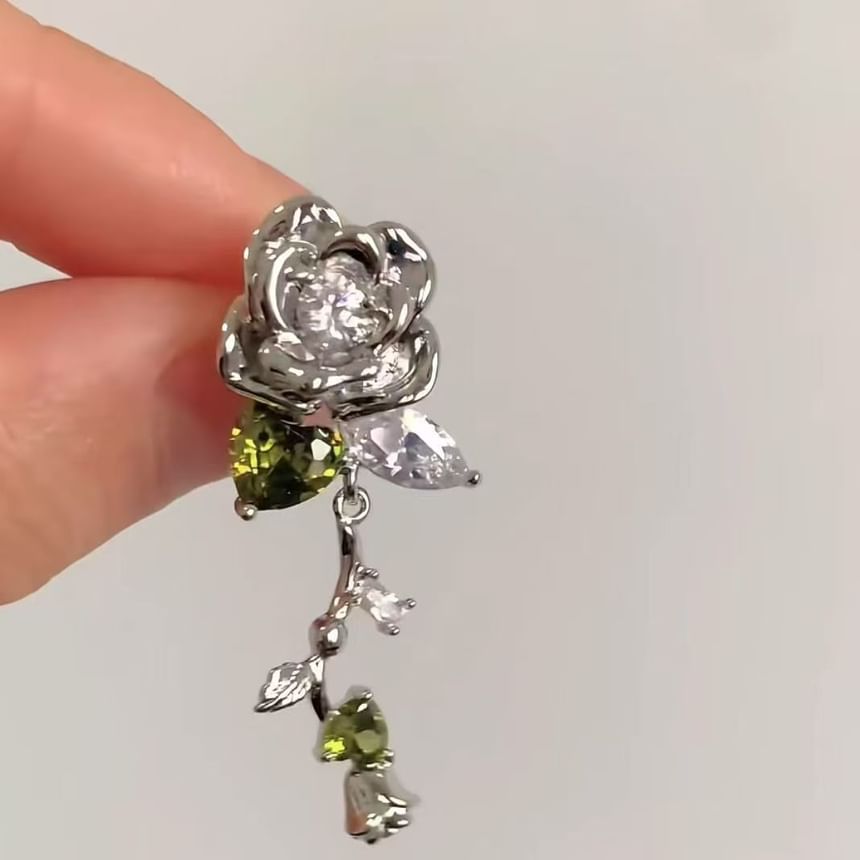 Alloy Floral Dangle Earring Rhinestone