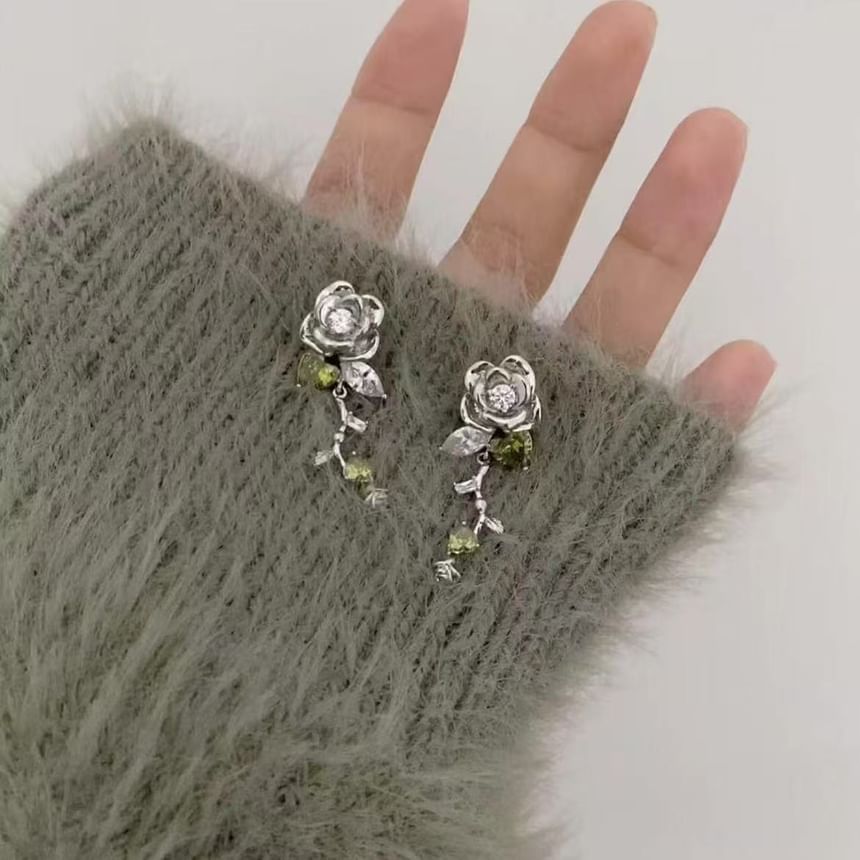 Alloy Floral Dangle Earring Rhinestone