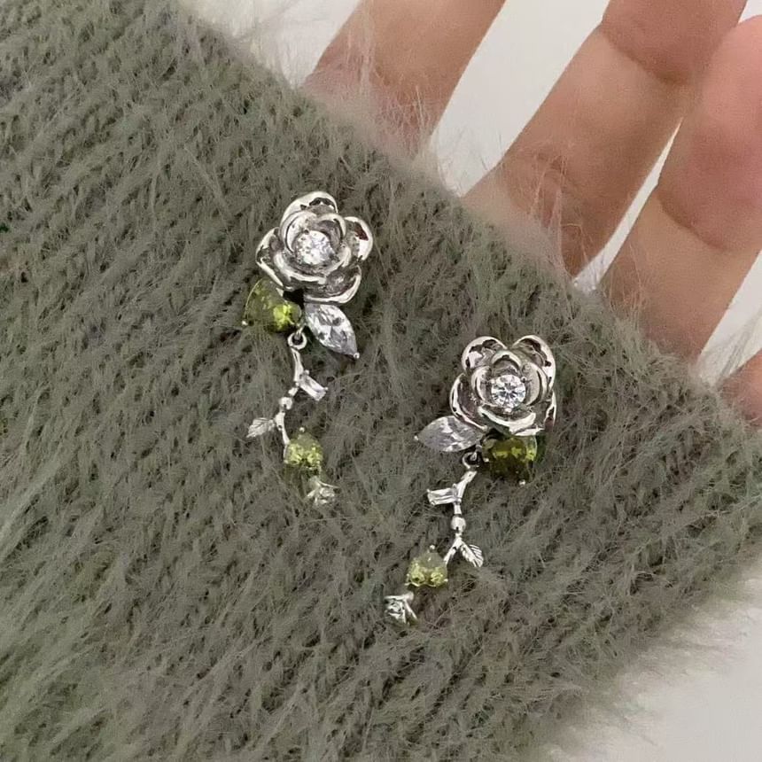 Alloy Floral Dangle Earring Rhinestone