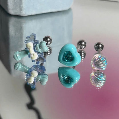 / Heart Wand Set 3: Earring Rhinestone Alloy Shell Stud of