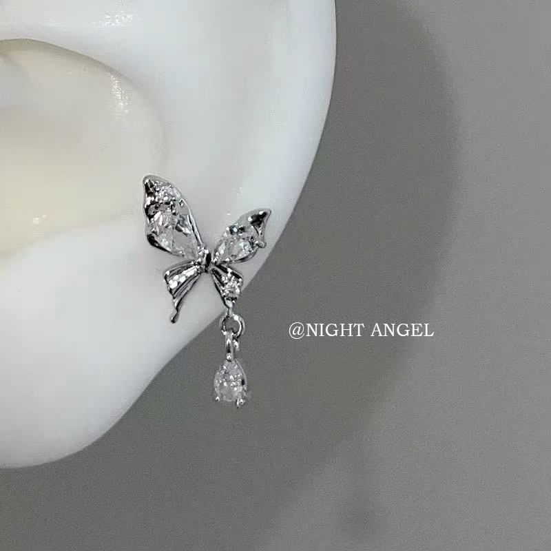Butterfly Earring Rhinestone Drop Alloy