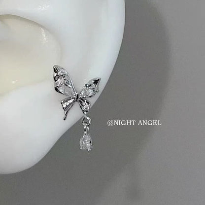 Butterfly Earring Rhinestone Drop Alloy