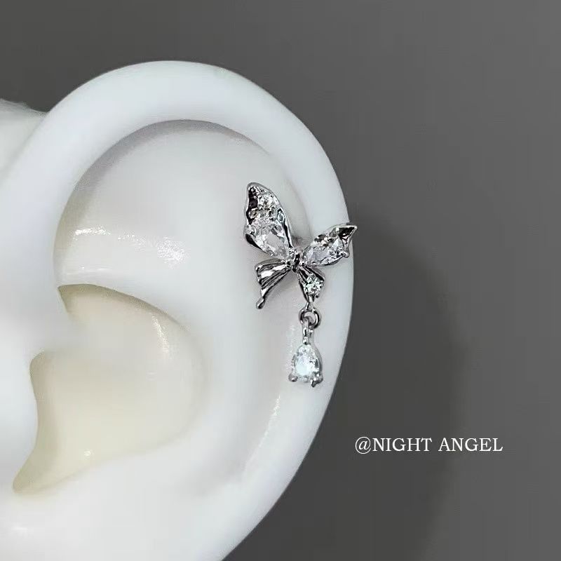Butterfly Earring Rhinestone Drop Alloy