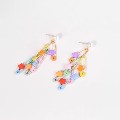 Safety Pearl Pin Chandelier Alloy Faux Star Earring