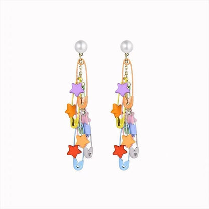 Safety Pearl Pin Chandelier Alloy Faux Star Earring