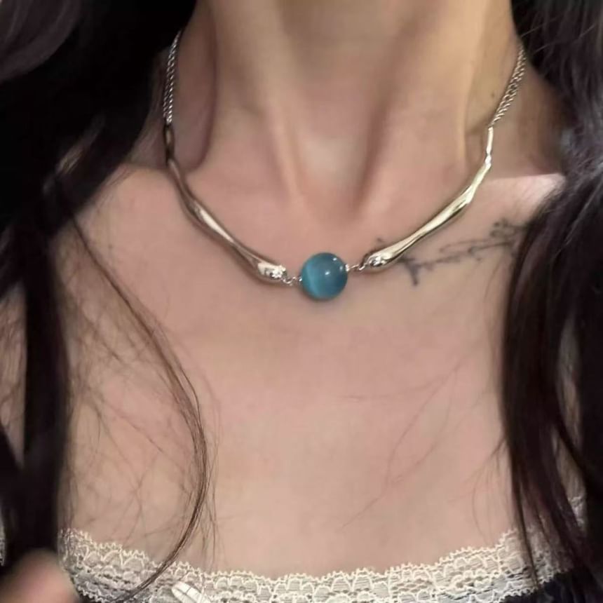 Alloy Eye Choker Cat Bead Faux Stone