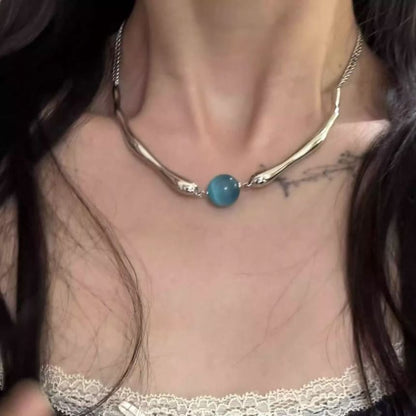 Alloy Eye Choker Cat Bead Faux Stone