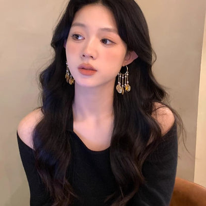 Faux Textured Earring Pearl Alloy Disc Chandelier