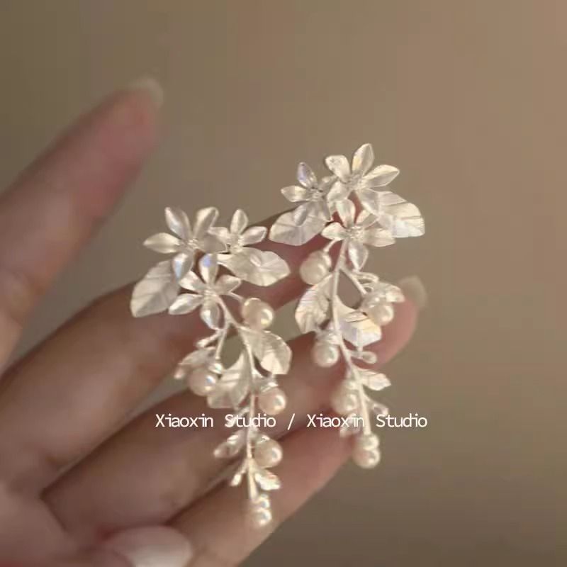 Dangle Pearl Alloy Earring Faux Floral