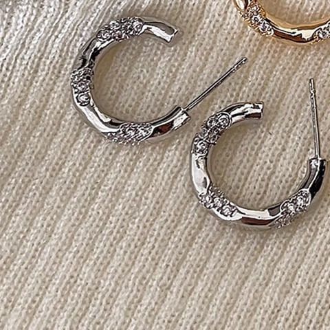 Alloy Rhinestone Open Hoop Earring