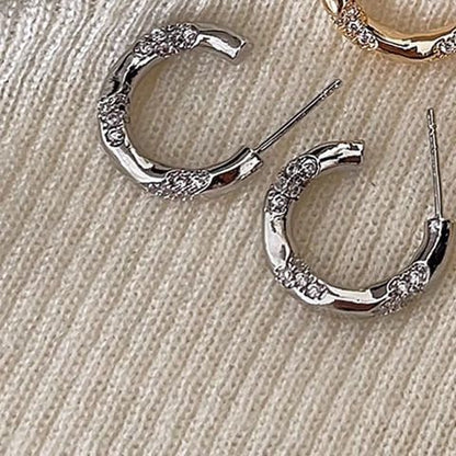 Alloy Rhinestone Open Hoop Earring