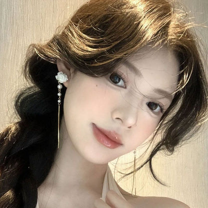 Pearl Floral Earring Alloy Threader Faux