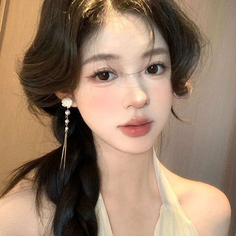 Pearl Floral Earring Alloy Threader Faux