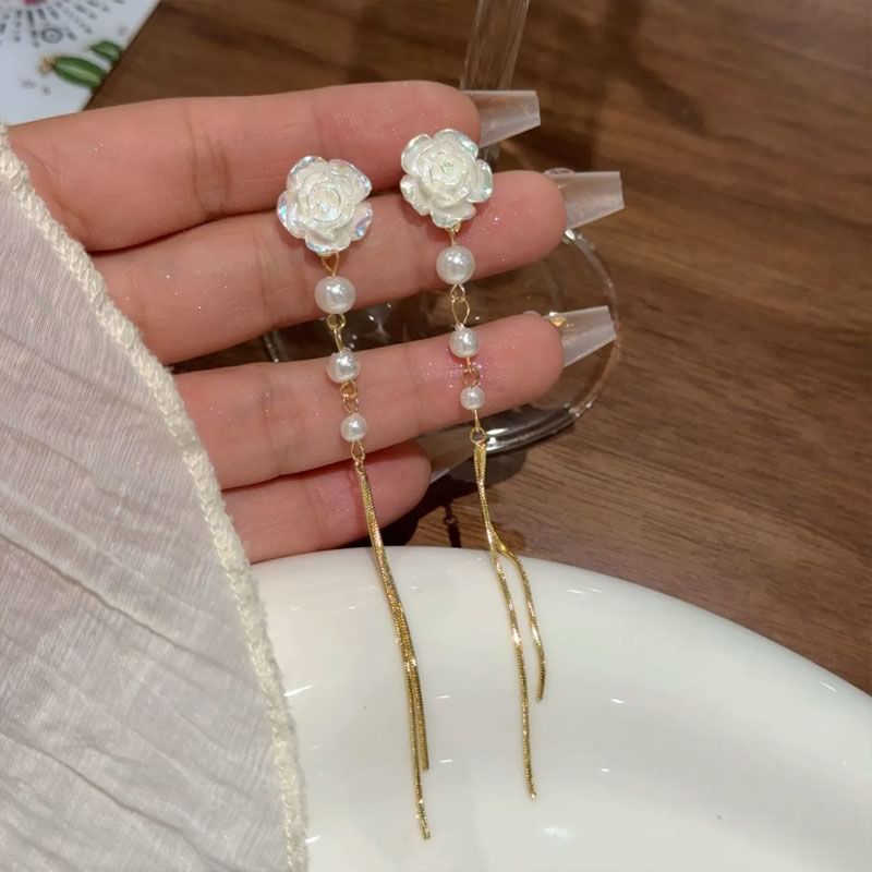 Pearl Floral Earring Alloy Threader Faux