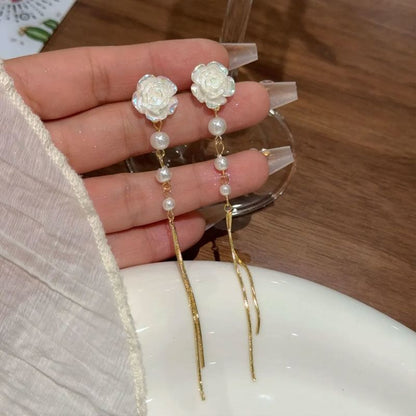 Pearl Floral Earring Alloy Threader Faux