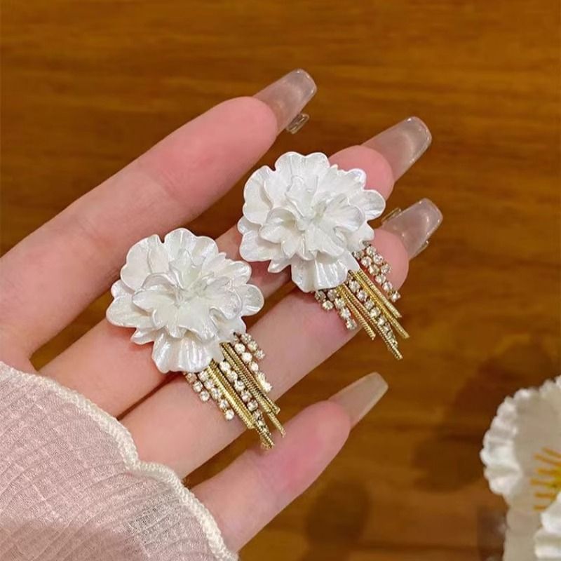 Earring Floral Alloy Rhinestone Fringed