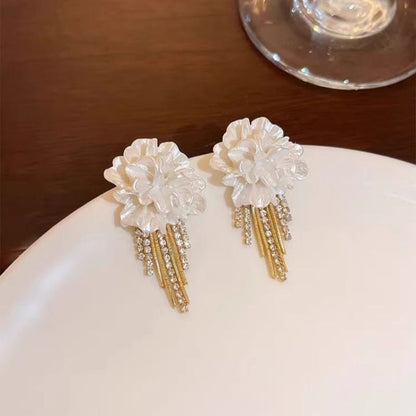 Earring Floral Alloy Rhinestone Fringed