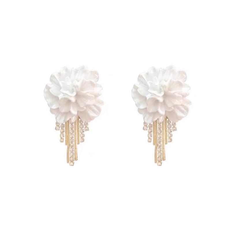 Earring Floral Alloy Rhinestone Fringed