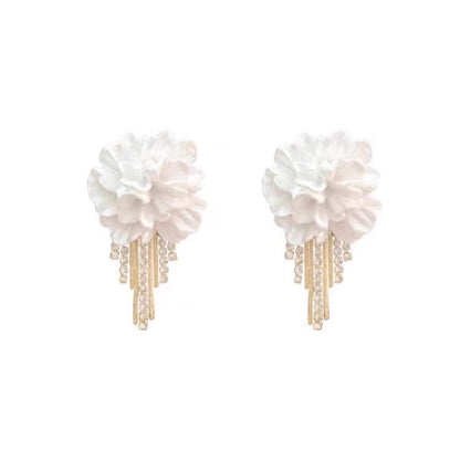 Earring Floral Alloy Rhinestone Fringed