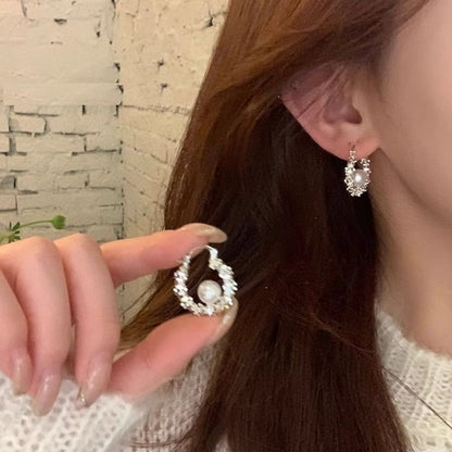 Beaded Pearl Hoop Earring Faux