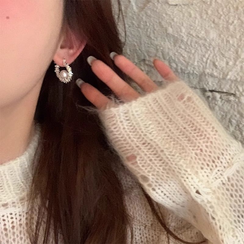 Beaded Pearl Hoop Earring Faux