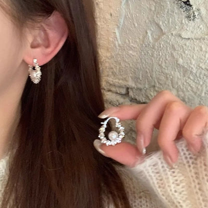 Beaded Pearl Hoop Earring Faux