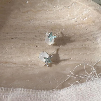 Stud Earring Cabochon Enamel Butterfly