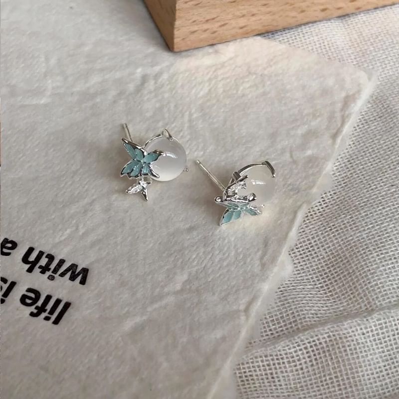 Stud Earring Cabochon Enamel Butterfly