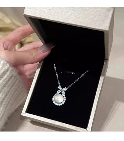 Cabochon Necklace Rhinestone Bow