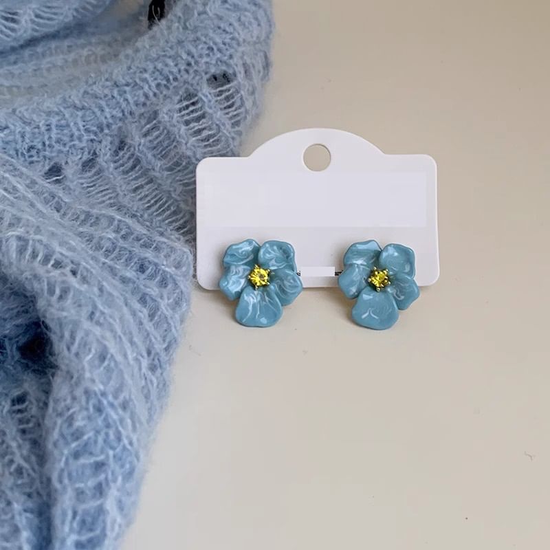 Earring Rhinestone Stud Enamel Flower