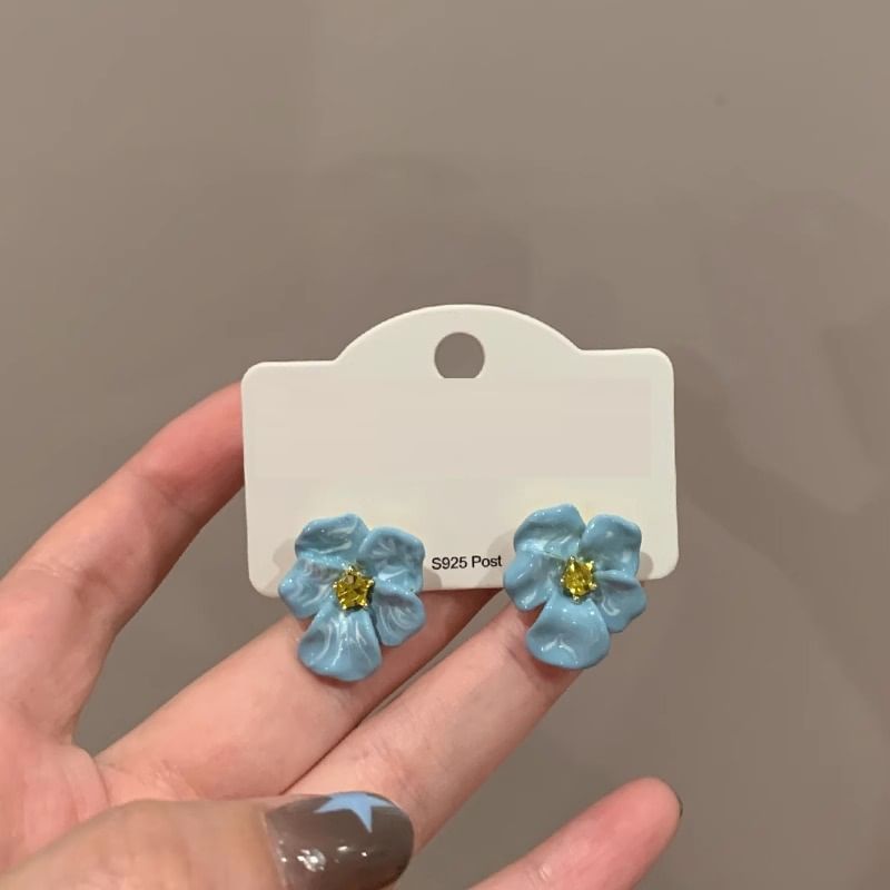Earring Rhinestone Stud Enamel Flower