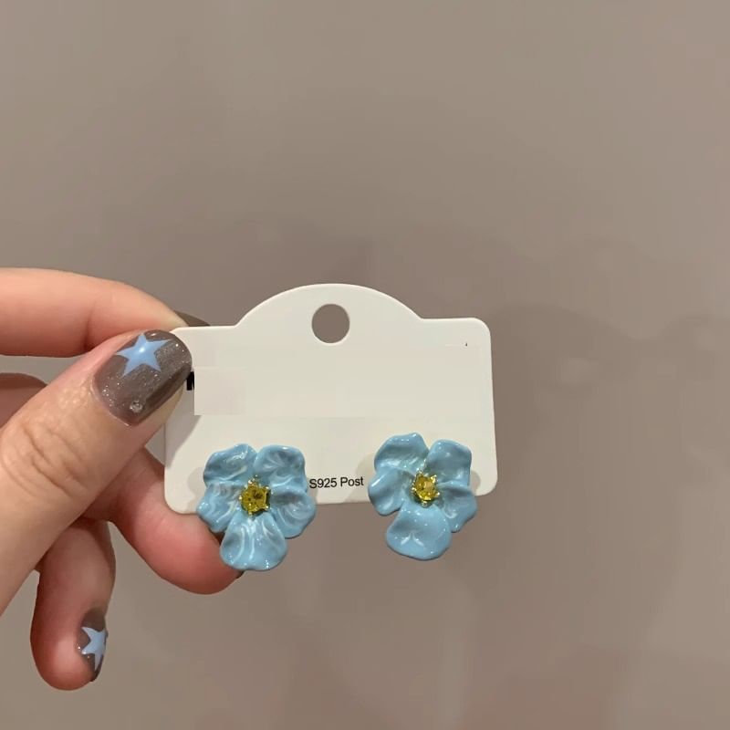 Earring Rhinestone Stud Enamel Flower