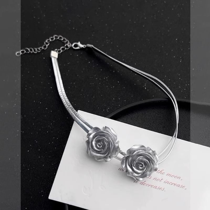 Metallic Choker Faux Rose Leather