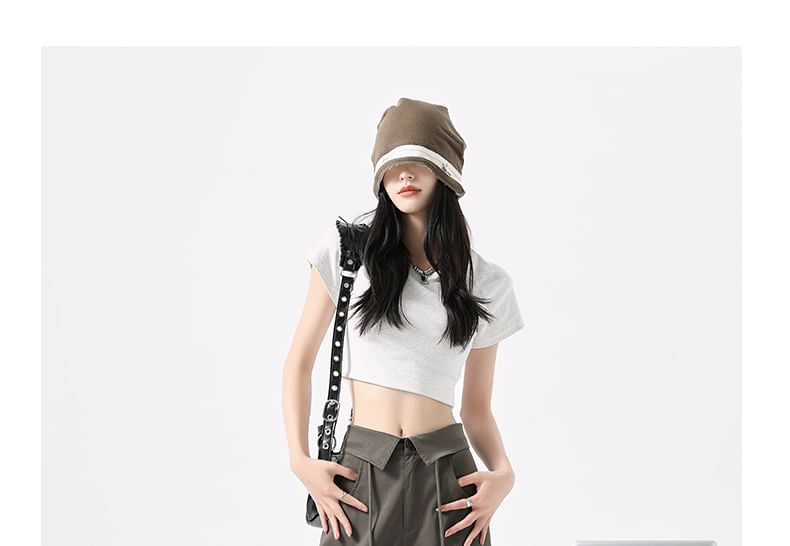 Mid Rise Folded Waistline Plain Wide Leg Cargo Pants