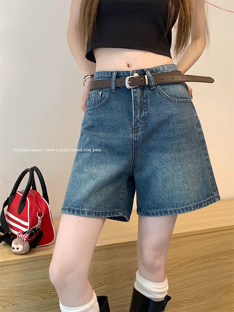 Mid Rise Washed Denim Shorts